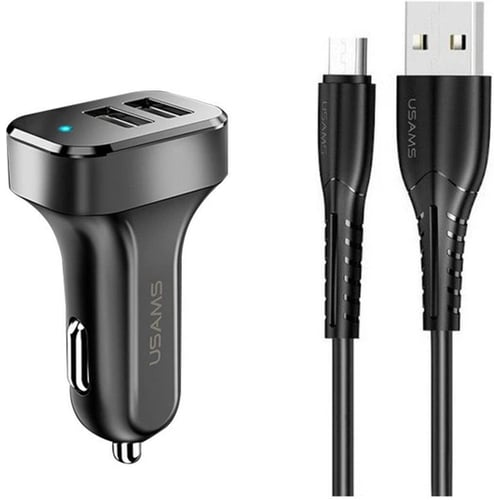 Автомобільний зарядний пристрій Usams C13 King-Tu Series double USB 2.1A with Type-C cable Black (NTU35MC13TZ)